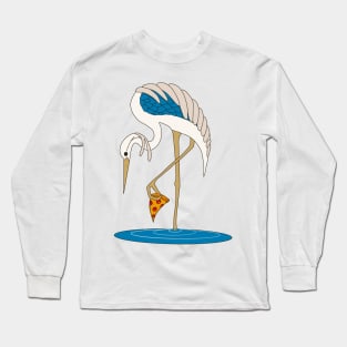 Heron Standing in Water with Pizza Long Sleeve T-Shirt